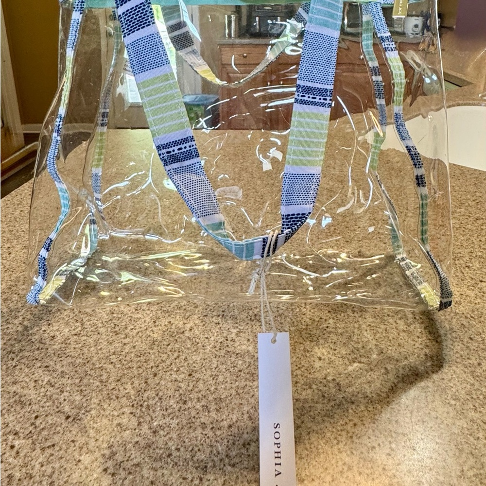 Clear Tote Bag with Blue and Green Straps